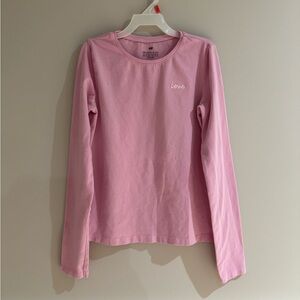 H&M Long Sleeved Pink Cotton Top with Embroidered Text “Love” on front Size12/14